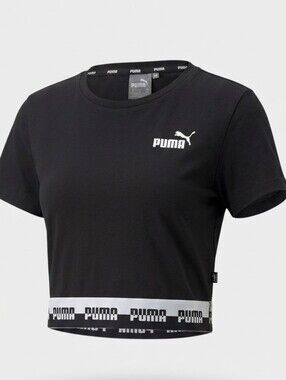 ​Puma Black Crop Top with White Elastic Logo Band Size XL